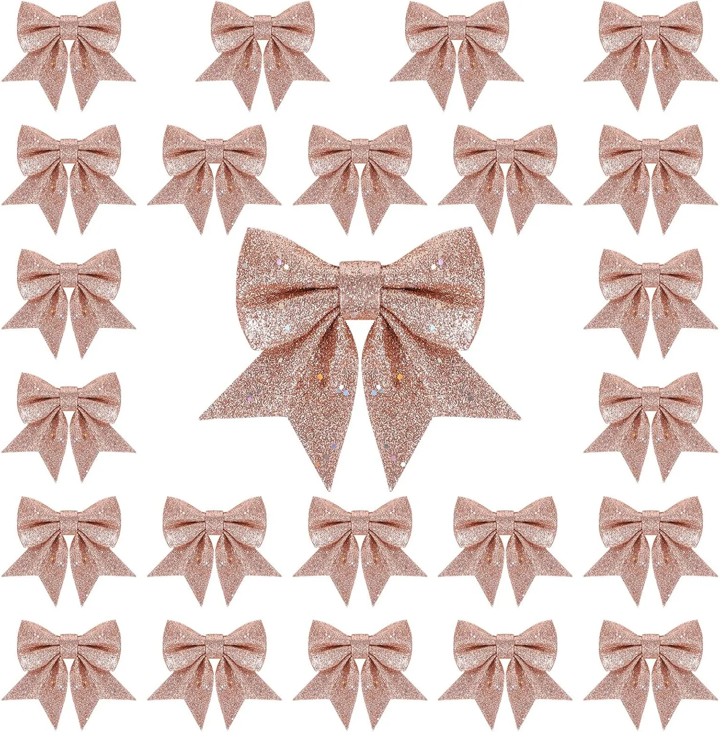 Waline 24pcs 5.5'' Rose Gold Christmas Decorations - Wreaths, Tree Bows, Sequin Ties for Home Xmas Party