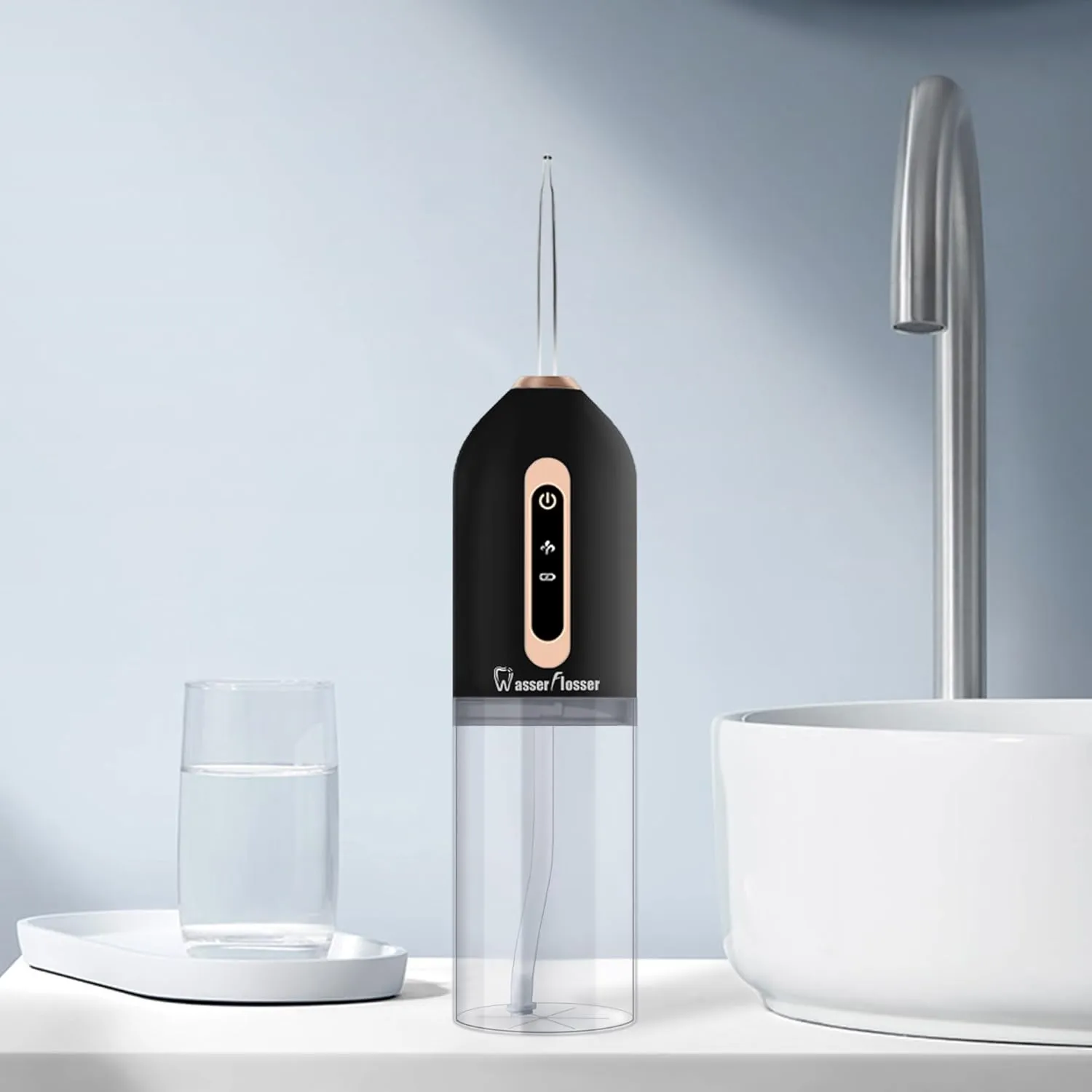 Wasserflosser-Water-flosser-Teeth-Oral-Irrigator,Rechargeable-Waterproof,Portable Cordless,Water flossers, 3 Modes 4 Nozzles, for Home&Travel(Matte Black)