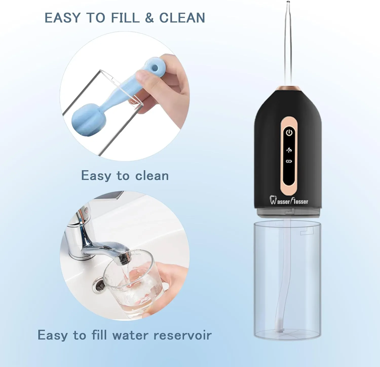 Wasserflosser-Water-flosser-Teeth-Oral-Irrigator,Rechargeable-Waterproof,Portable Cordless,Water flossers, 3 Modes 4 Nozzles, for Home&Travel(Matte Black)