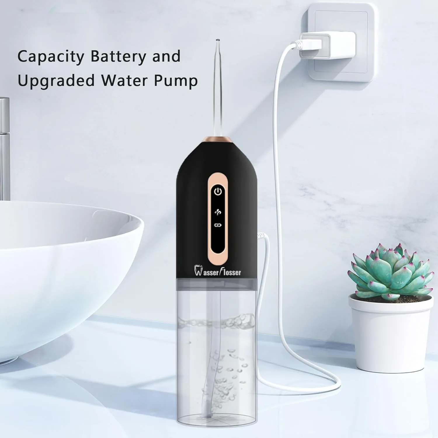 Wasserflosser-Water-flosser-Teeth-Oral-Irrigator,Rechargeable-Waterproof,Portable Cordless,Water flossers, 3 Modes 4 Nozzles, for Home&Travel(Matte Black)
