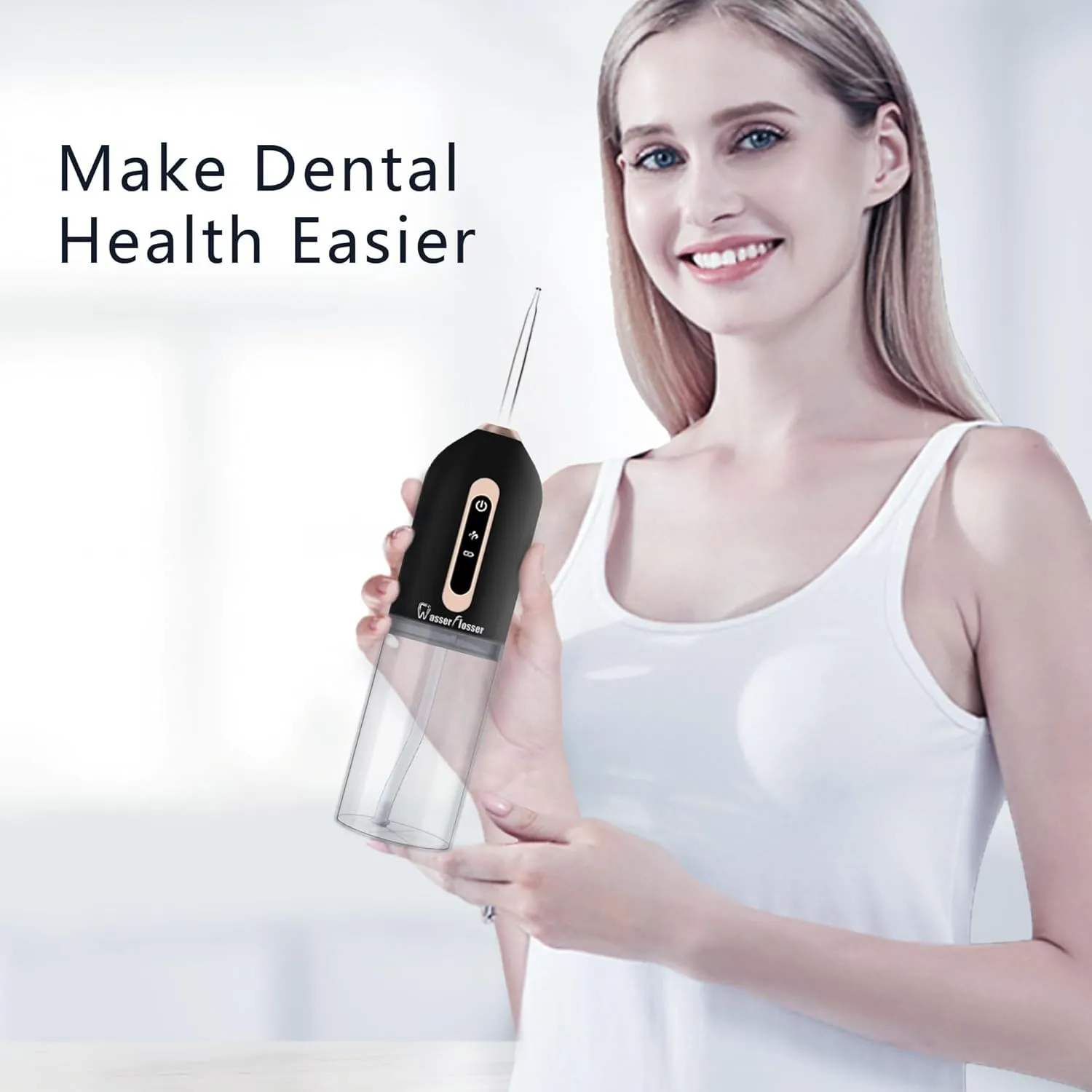 Wasserflosser-Water-flosser-Teeth-Oral-Irrigator,Rechargeable-Waterproof,Portable Cordless,Water flossers, 3 Modes 4 Nozzles, for Home&Travel(Matte Black)