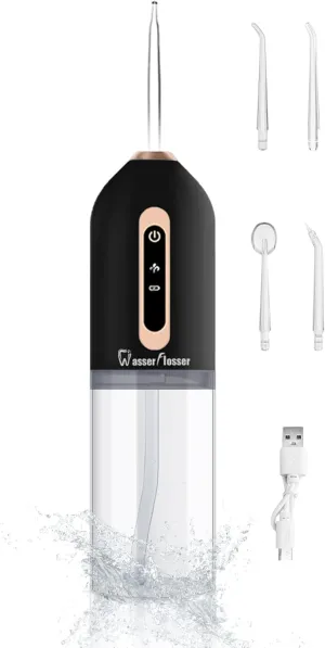 Wasserflosser-Water-flosser-Teeth-Oral-Irrigator,Rechargeable-Waterproof,Portable Cordless,Water flossers, 3 Modes 4 Nozzles, for Home&Travel(Matte Black)