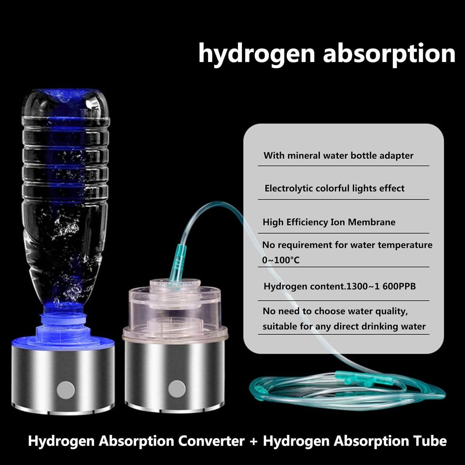 Water Purifiers, Hydrogen Rich Water Bottle Portable Hydrogen Water Generator Maker Glass Bottle with Inhaler and Adapter SPE & PEM Technology Water Ionizer Make Hydrogen Content Up to 1300-1600 PPB