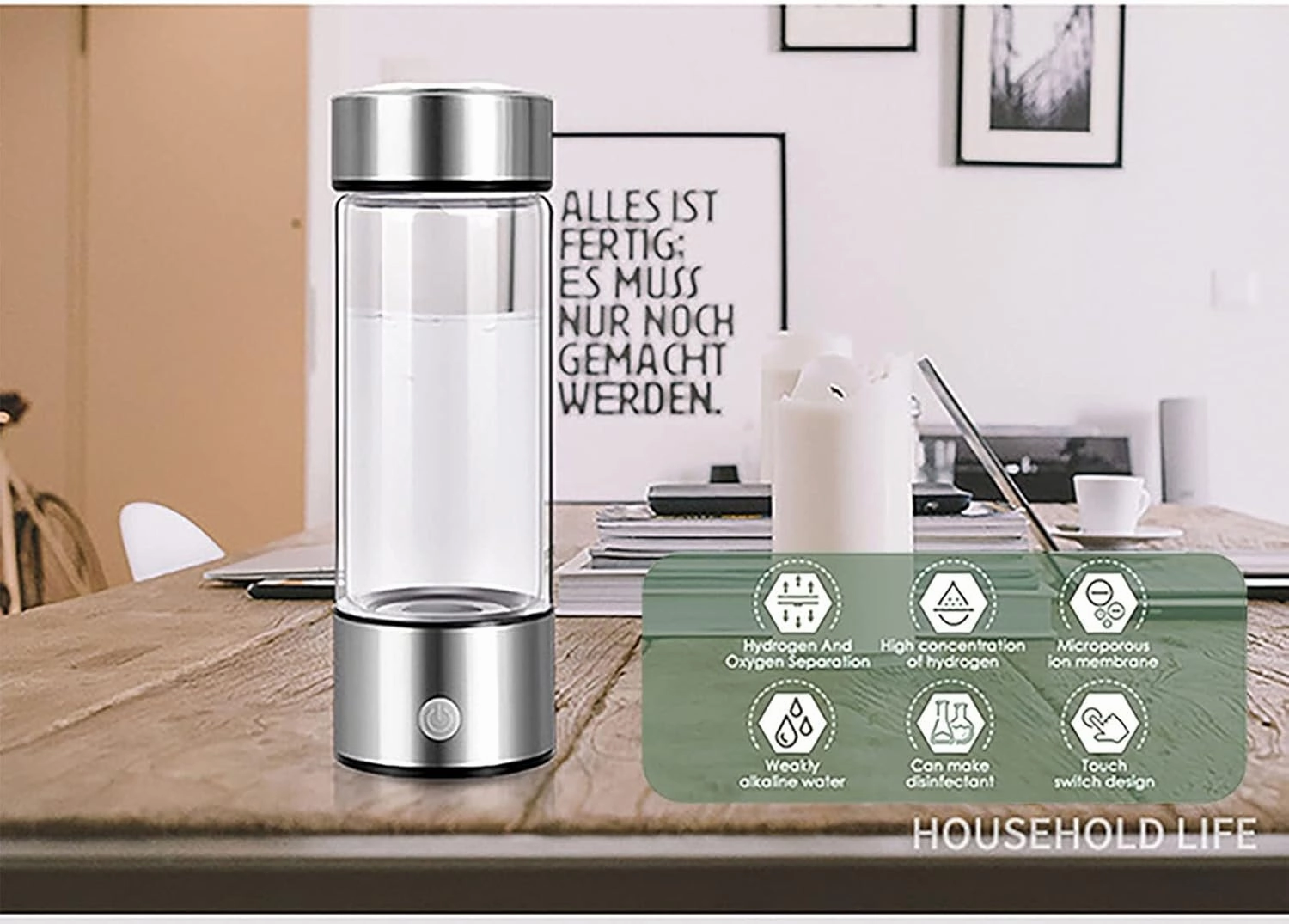 Water Purifiers, Portable Hydrogen Alkaline Water Bottle Hydrogen Rich Water Generator Ionizer USB Rechargeable with SPE and PEM Technology Hydrogen Content Up to 800-1300 PPB for Home Travel Hiking