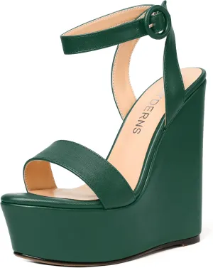 WAYDERNS Womens Open Toe Solid Fashion Matte Ankle Strap Buckle Platform Wedding Wedge High Heel Heeled Sandals 6 Inch