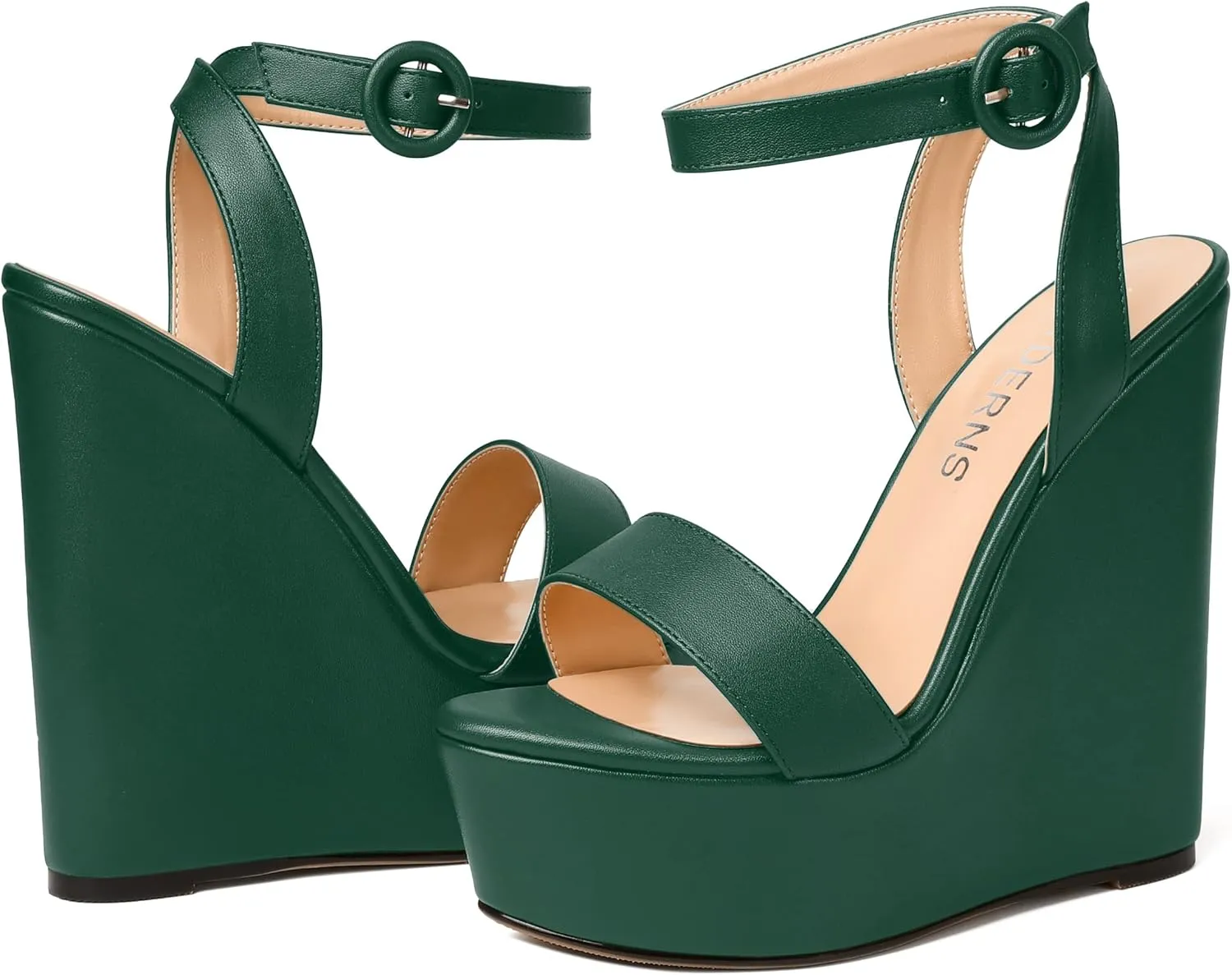 WAYDERNS Womens Open Toe Solid Fashion Matte Ankle Strap Buckle Platform Wedding Wedge High Heel Heeled Sandals 6 Inch