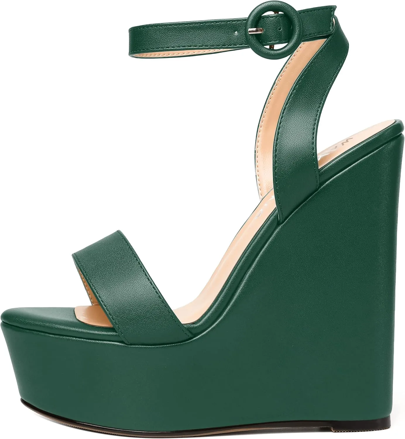 WAYDERNS Womens Open Toe Solid Fashion Matte Ankle Strap Buckle Platform Wedding Wedge High Heel Heeled Sandals 6 Inch