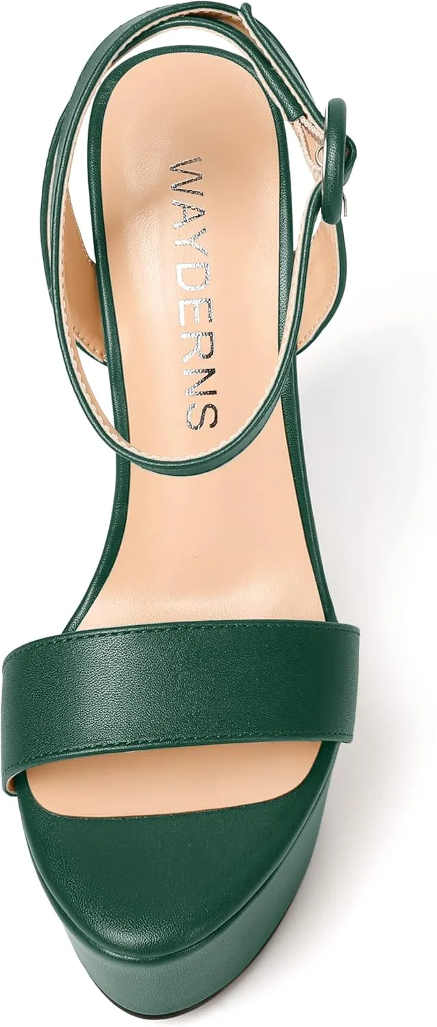 WAYDERNS Womens Open Toe Solid Fashion Matte Ankle Strap Buckle Platform Wedding Wedge High Heel Heeled Sandals 6 Inch