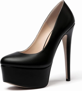 WAYDERNS Women's Round Toe Matte Solid Slip On Platform Stiletto High Heel Pumps Shoes 6 Inch