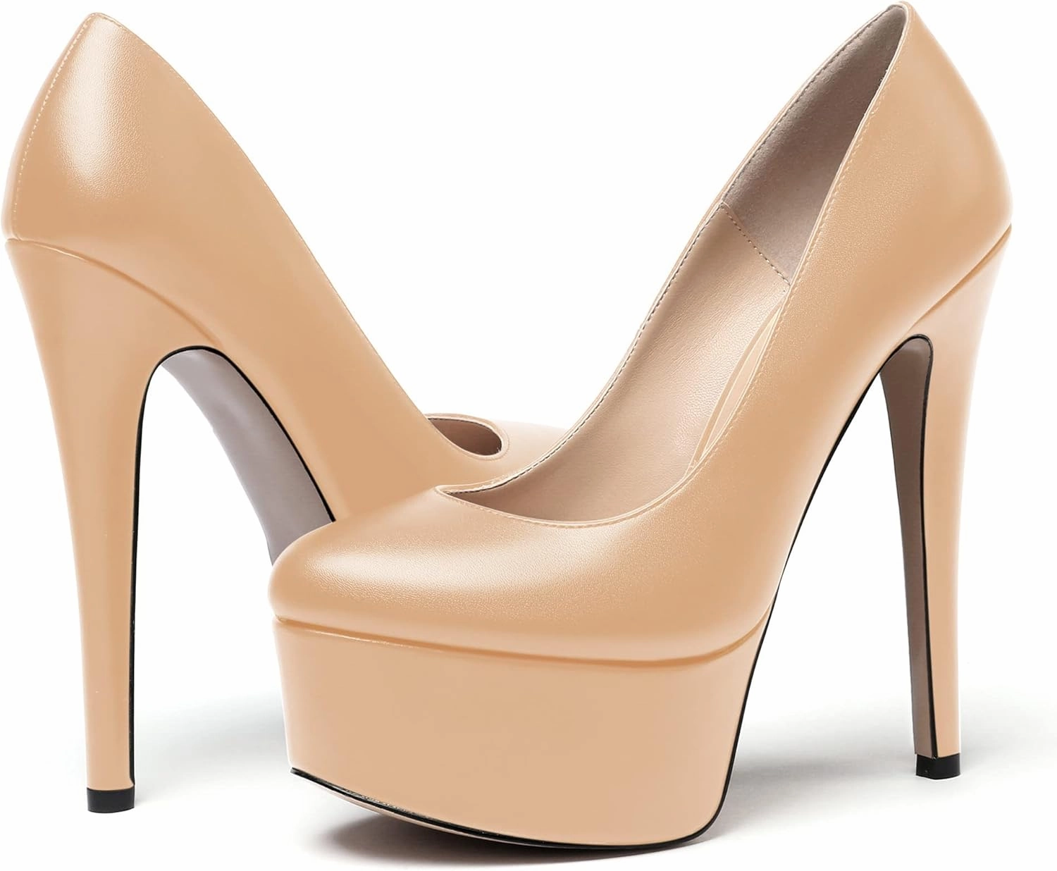 WAYDERNS Women's Round Toe Matte Solid Slip On Platform Stiletto High Heel Pumps Shoes 6 Inch