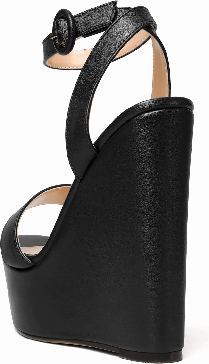 WAYDERNS Womens Open Toe Solid Fashion Matte Ankle Strap Buckle Platform Wedding Wedge High Heel Heeled Sandals 6 Inch