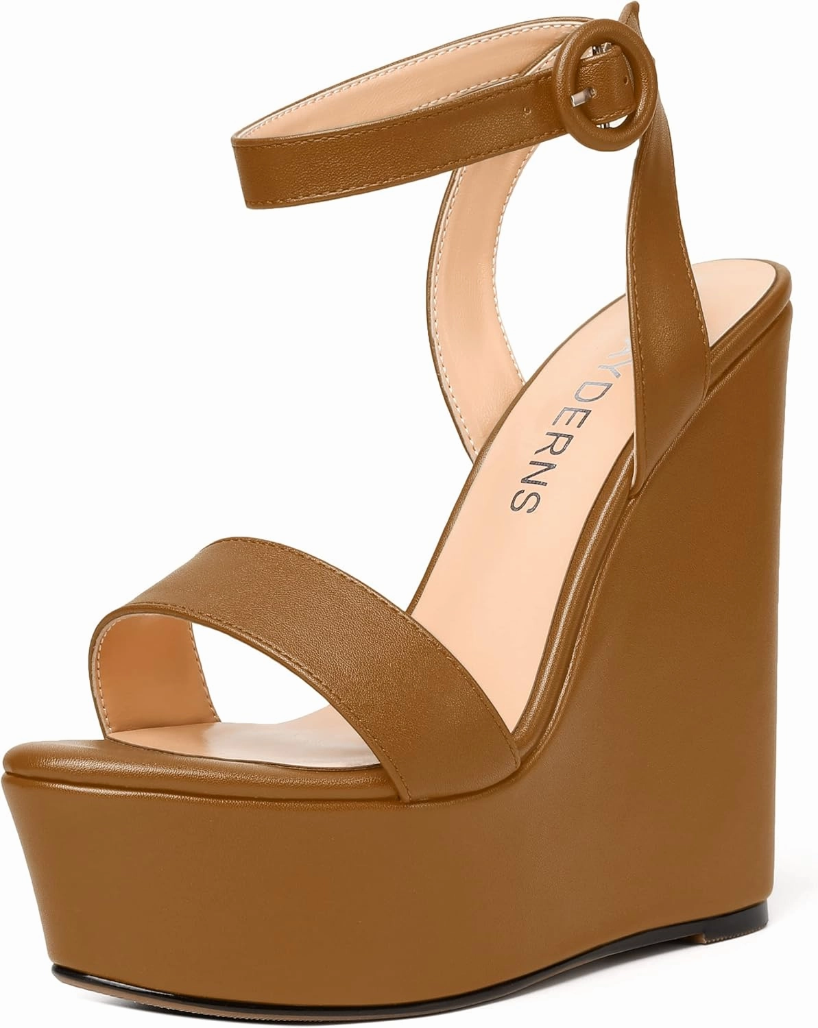 WAYDERNS Womens Open Toe Solid Fashion Matte Ankle Strap Buckle Platform Wedding Wedge High Heel Heeled Sandals 6 Inch