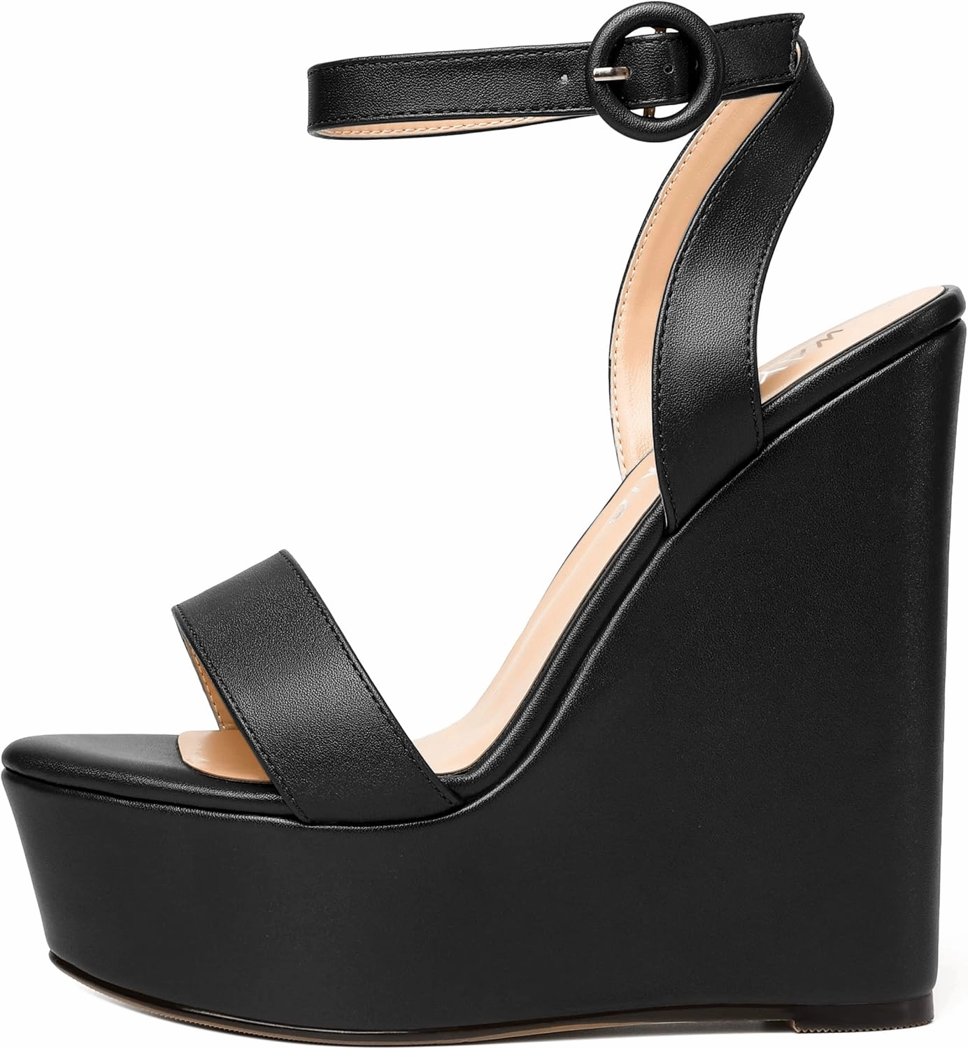 WAYDERNS Womens Open Toe Solid Fashion Matte Ankle Strap Buckle Platform Wedding Wedge High Heel Heeled Sandals 6 Inch