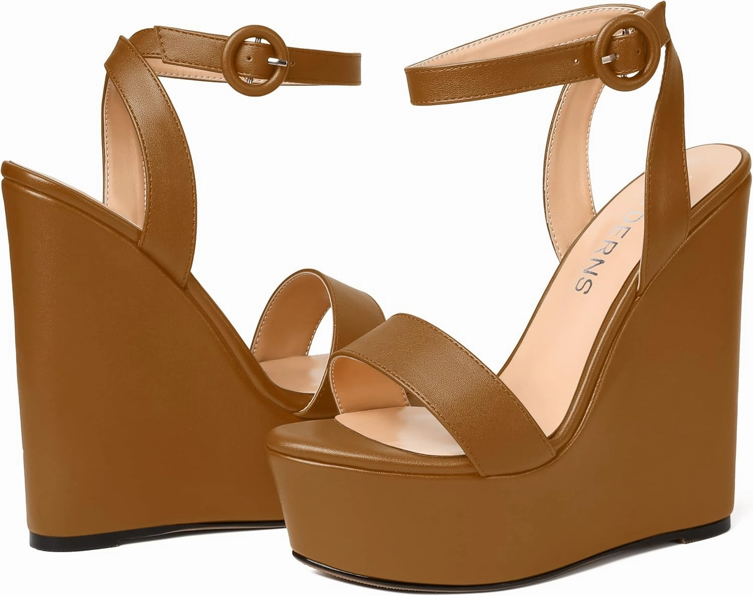 WAYDERNS Womens Open Toe Solid Fashion Matte Ankle Strap Buckle Platform Wedding Wedge High Heel Heeled Sandals 6 Inch