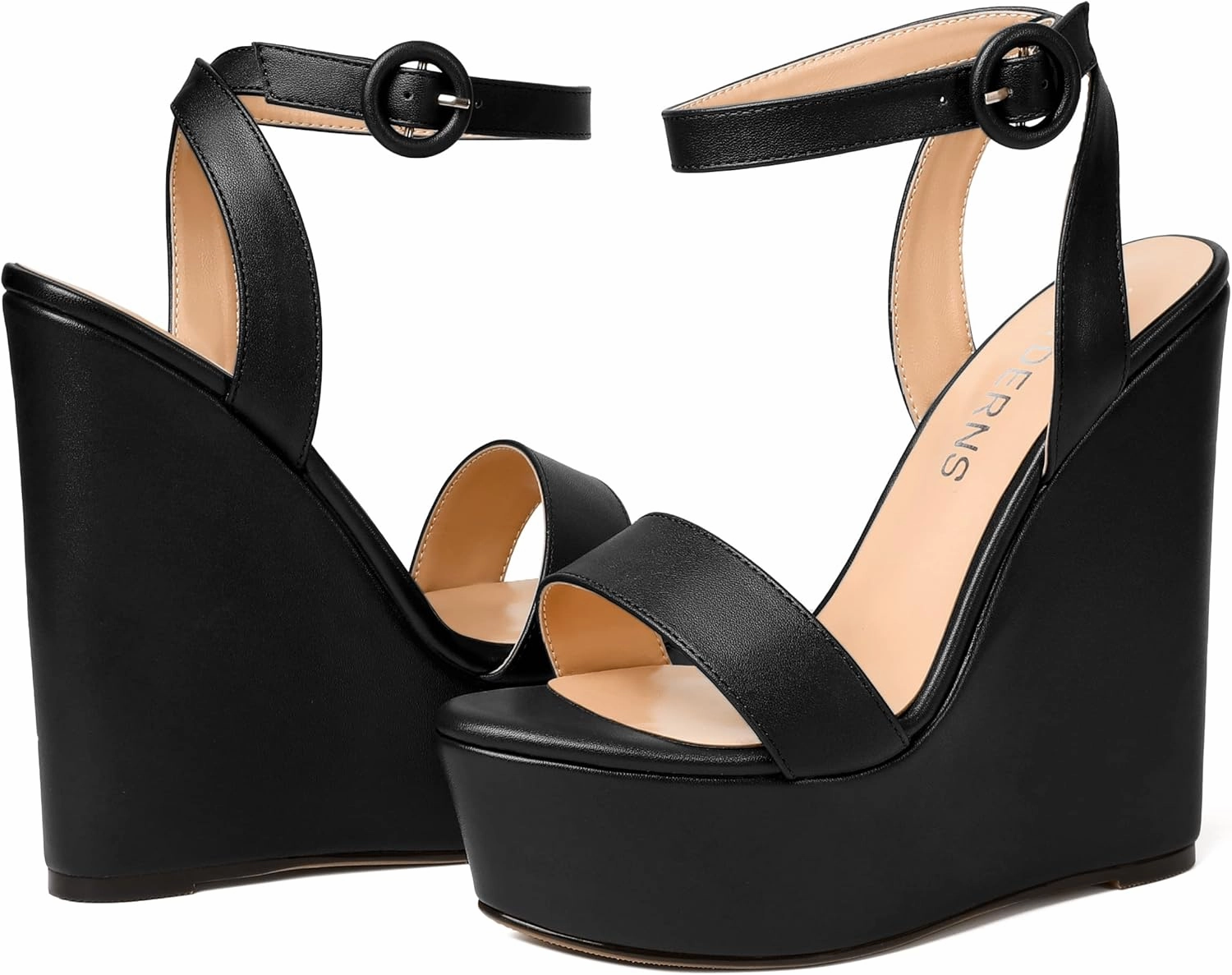 WAYDERNS Womens Open Toe Solid Fashion Matte Ankle Strap Buckle Platform Wedding Wedge High Heel Heeled Sandals 6 Inch