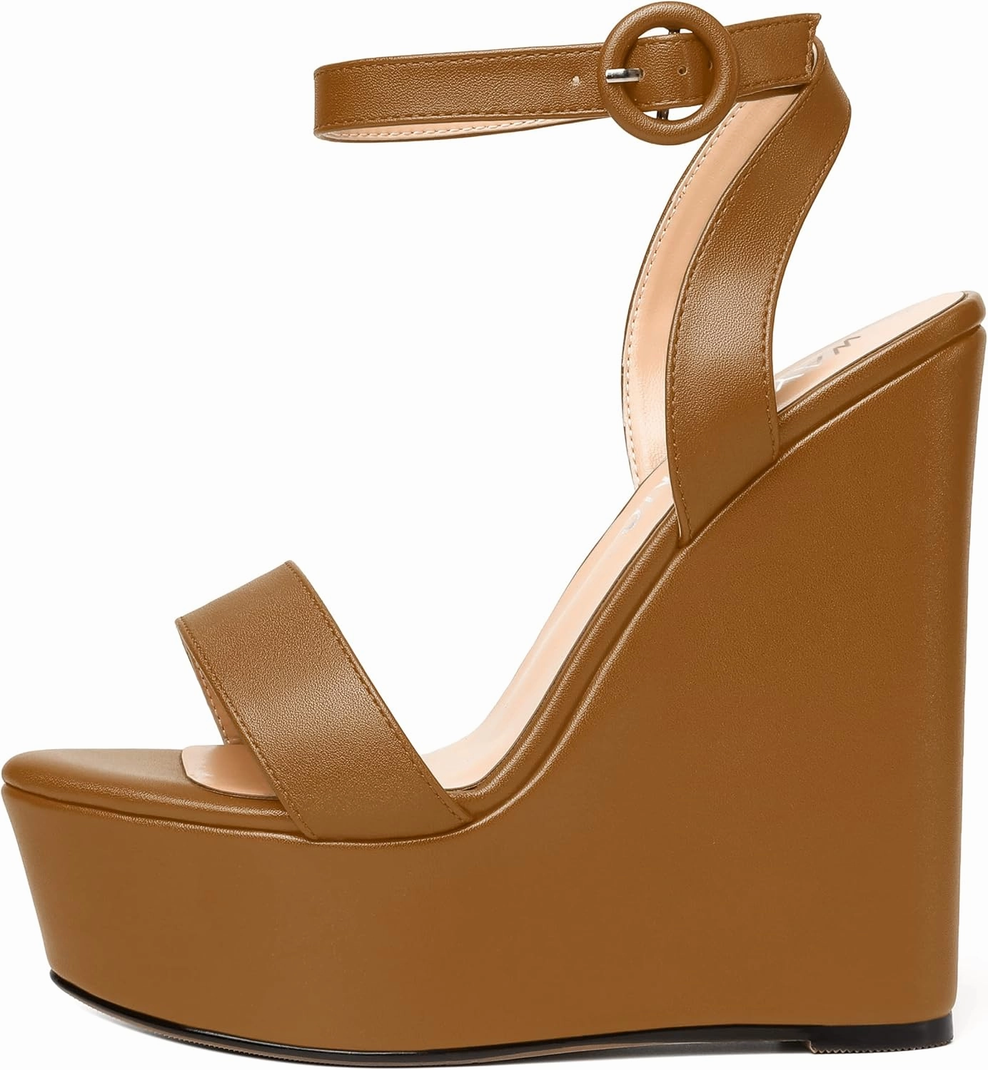 WAYDERNS Womens Open Toe Solid Fashion Matte Ankle Strap Buckle Platform Wedding Wedge High Heel Heeled Sandals 6 Inch