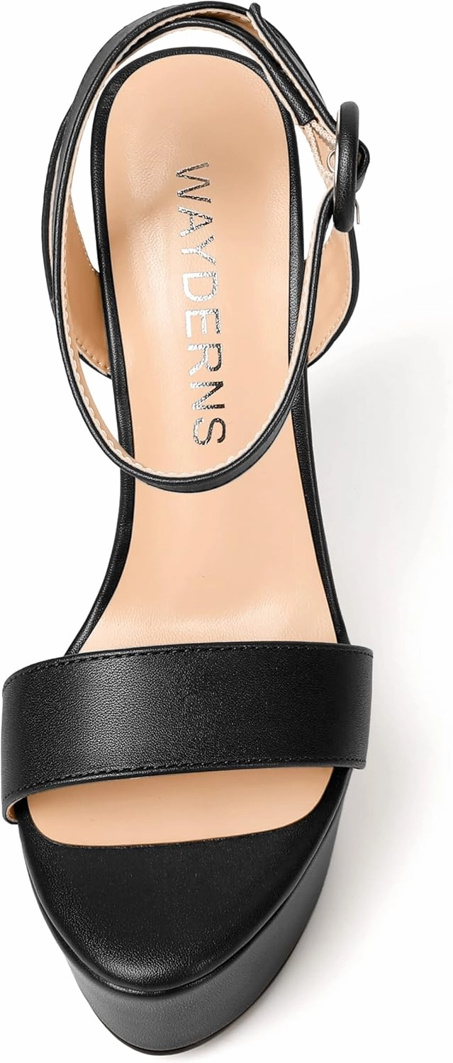 WAYDERNS Womens Open Toe Solid Fashion Matte Ankle Strap Buckle Platform Wedding Wedge High Heel Heeled Sandals 6 Inch