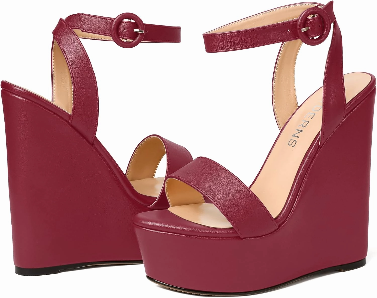 WAYDERNS Womens Open Toe Solid Fashion Matte Ankle Strap Buckle Platform Wedding Wedge High Heel Heeled Sandals 6 Inch