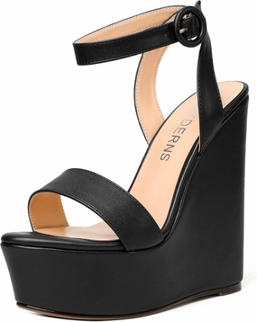 WAYDERNS Womens Open Toe Solid Fashion Matte Ankle Strap Buckle Platform Wedding Wedge High Heel Heeled Sandals 6 Inch