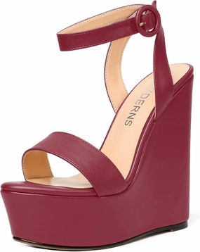 WAYDERNS Womens Open Toe Solid Fashion Matte Ankle Strap Buckle Platform Wedding Wedge High Heel Heeled Sandals 6 Inch