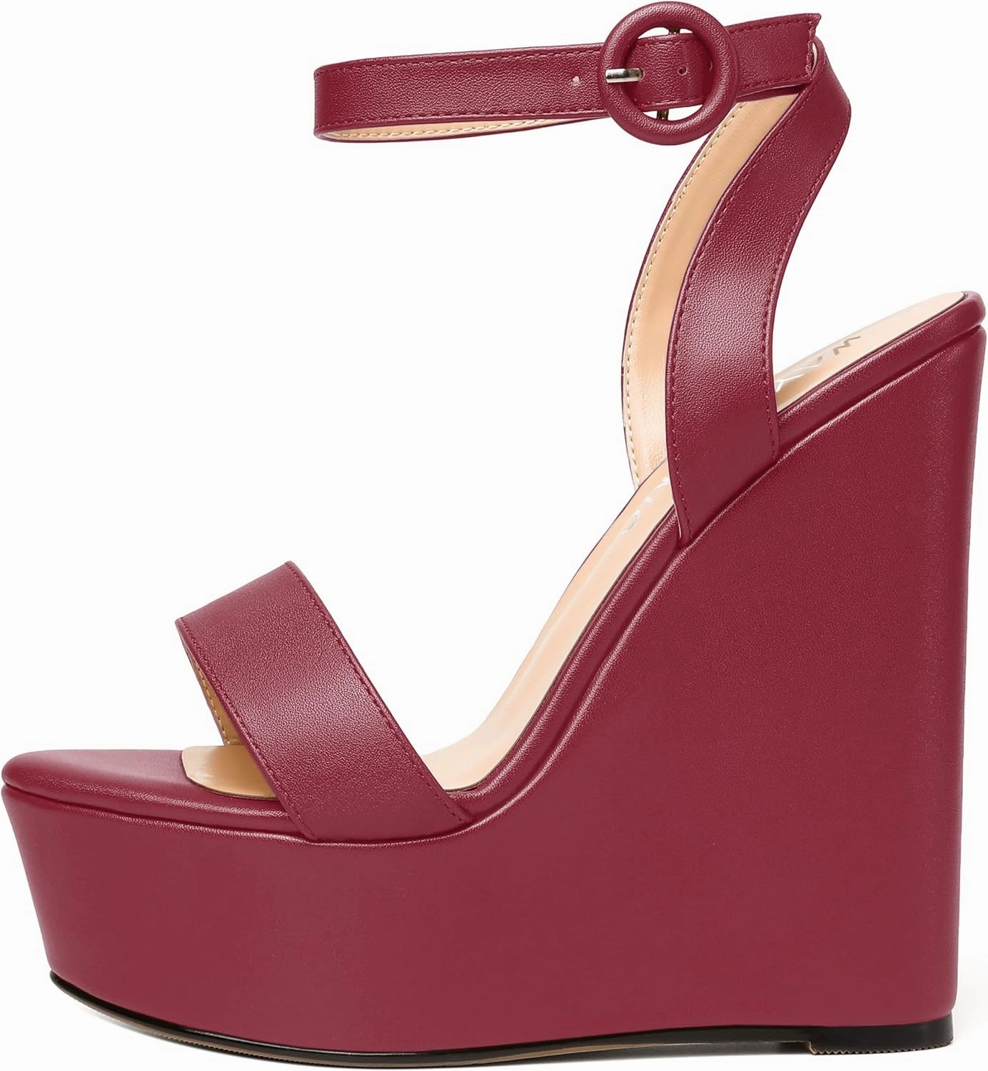 WAYDERNS Womens Open Toe Solid Fashion Matte Ankle Strap Buckle Platform Wedding Wedge High Heel Heeled Sandals 6 Inch