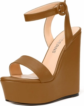 WAYDERNS Womens Open Toe Solid Fashion Matte Ankle Strap Buckle Platform Wedding Wedge High Heel Heeled Sandals 6 Inch