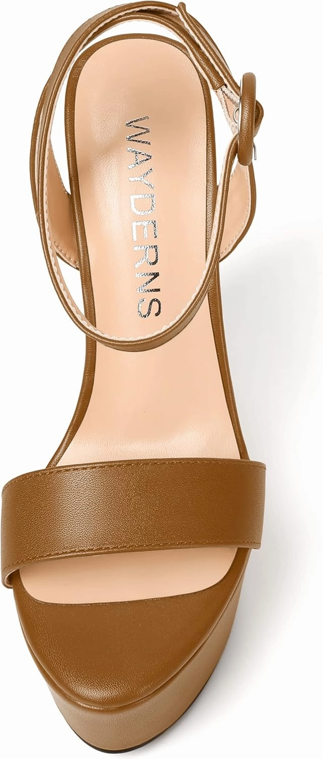 WAYDERNS Womens Open Toe Solid Fashion Matte Ankle Strap Buckle Platform Wedding Wedge High Heel Heeled Sandals 6 Inch