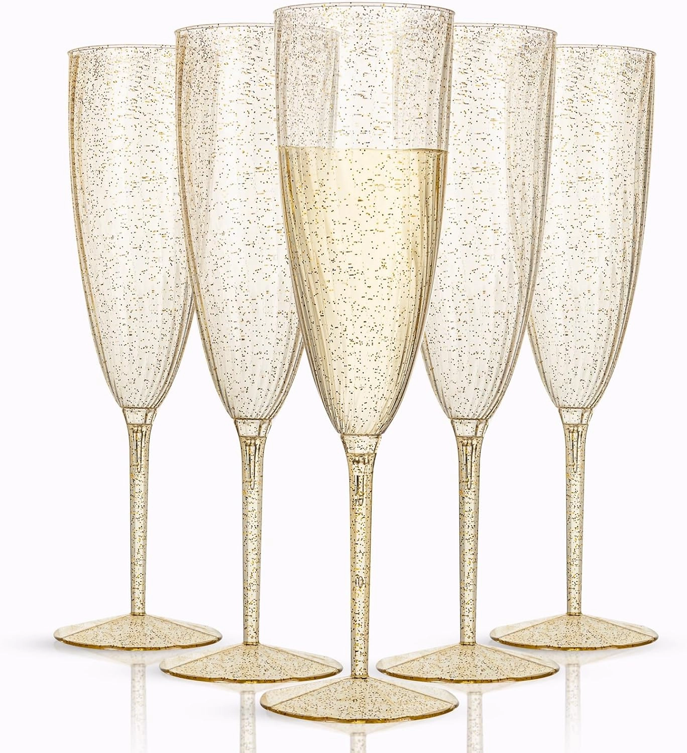 WDF 36-Pack Plastic Champagne Flutes - Gold Glitter Champagne Glasses Disposable - Perfect for Weddings, Birthday, Bridal Showers