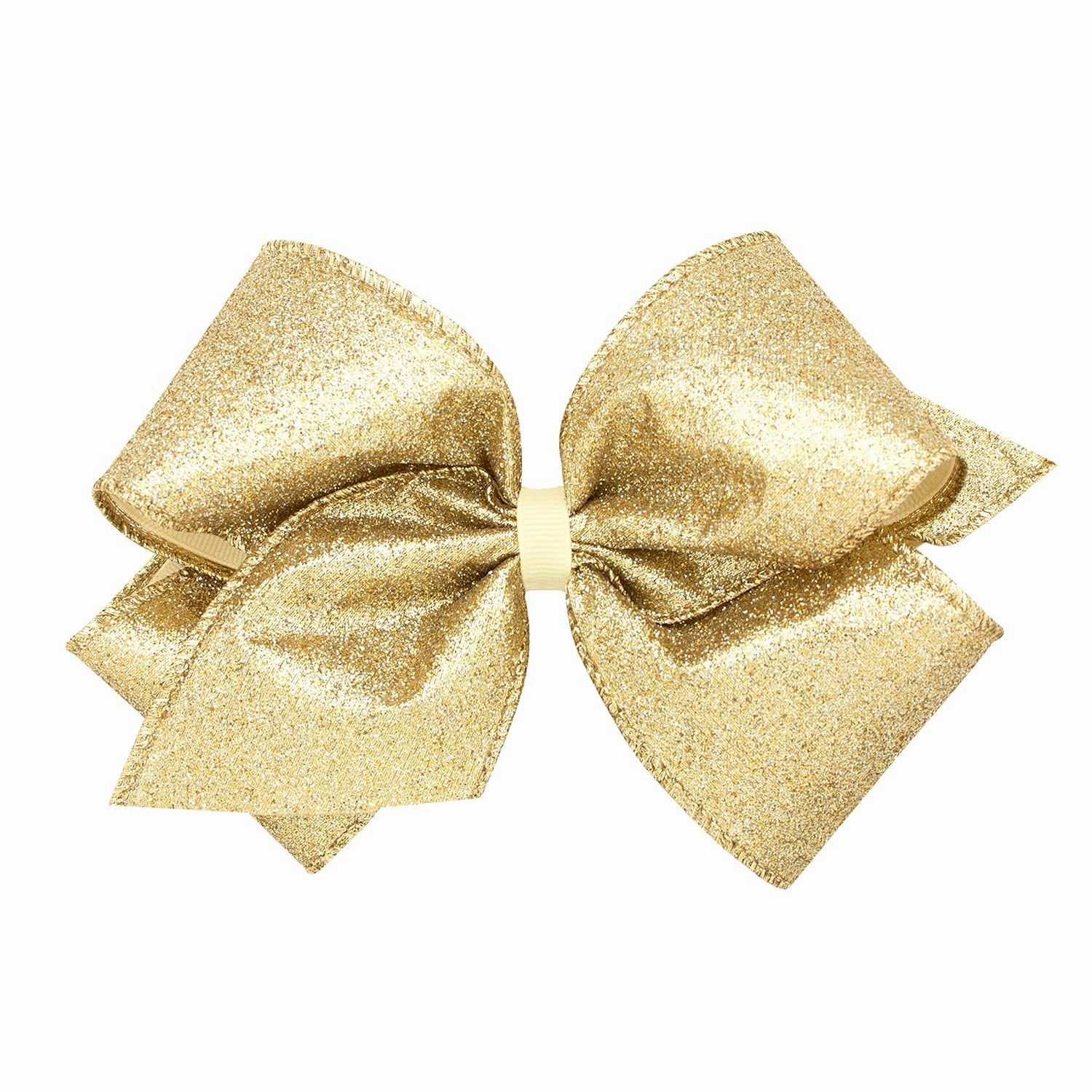 Wee Ones Party Glitter and Grosgrain Bow Overlay on a WeeStay No-Slip Hair Clip, King, Champagne