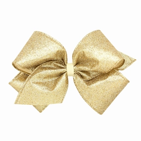 Wee Ones Party Glitter and Grosgrain Bow Overlay on a WeeStay No-Slip Hair Clip, King, Champagne