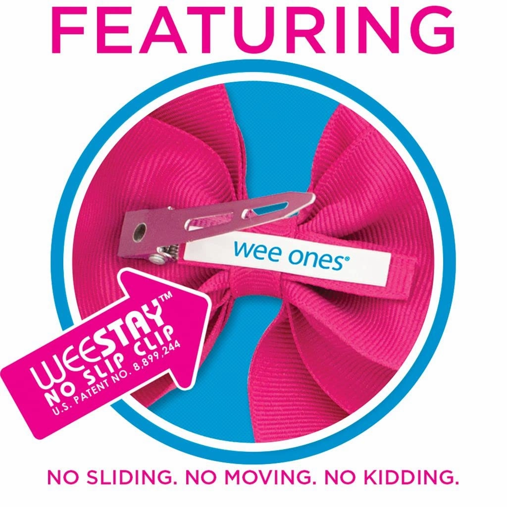 Wee Ones Party Glitter and Grosgrain Bow Overlay on a WeeStay No-Slip Hair Clip, King, Red