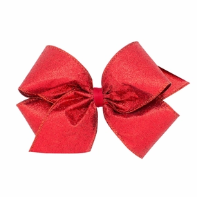 Wee Ones Party Glitter and Grosgrain Bow Overlay on a WeeStay No-Slip Hair Clip, King, Red