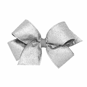 Wee Ones Party Glitter and Grosgrain Bow Overlay on a WeeStay No-Slip Hair Clip, King, Silver