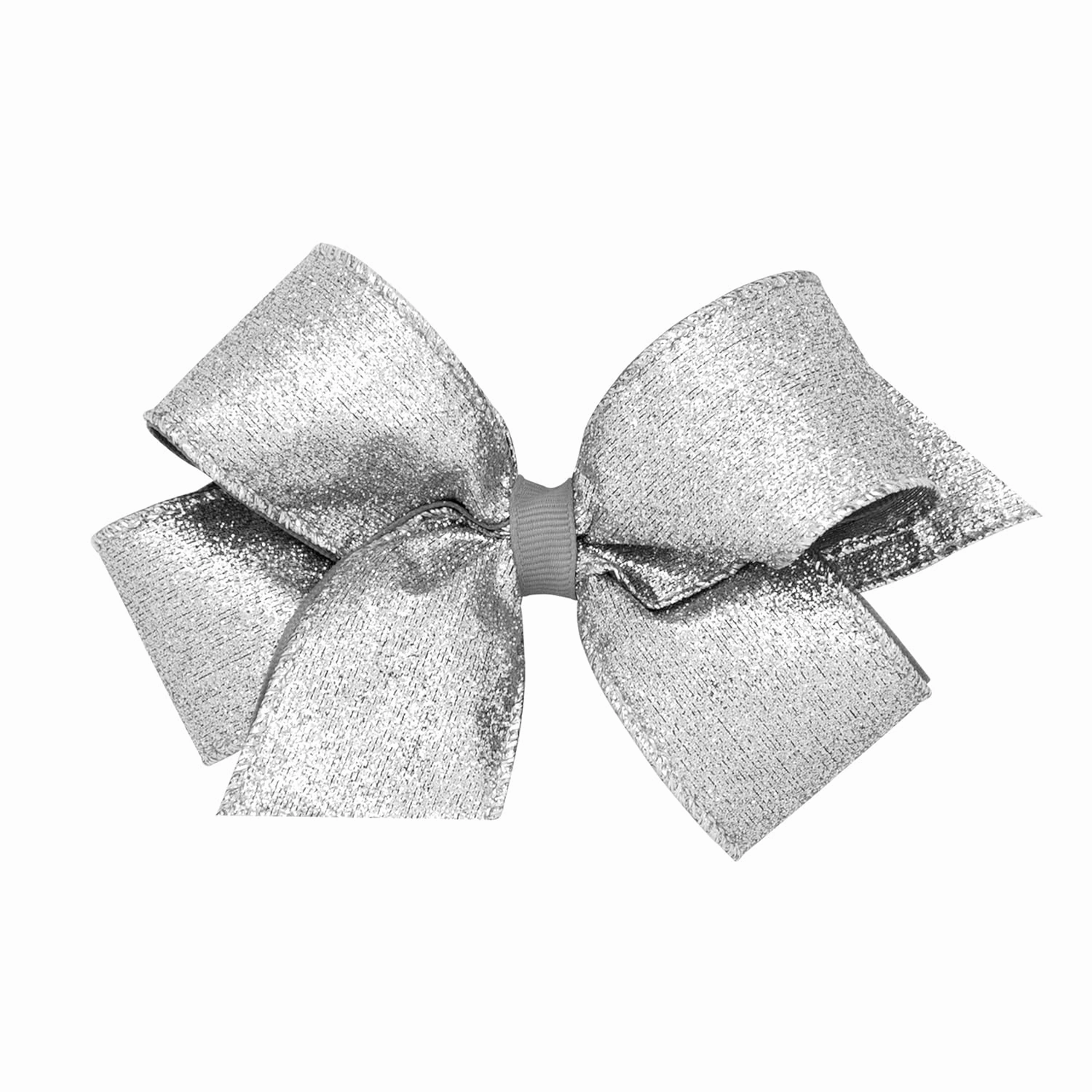 Wee Ones Party Glitter and Grosgrain Bow Overlay on a WeeStay No-Slip Hair Clip, King, Silver