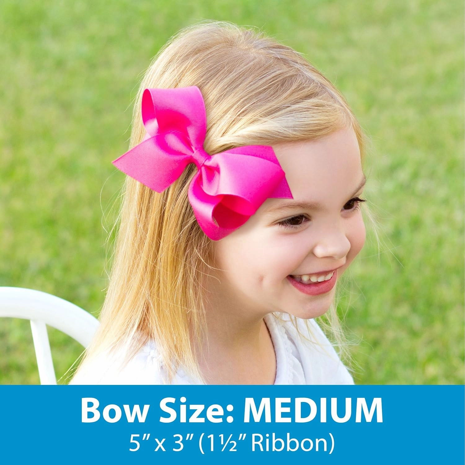 Wee Ones Party Glitter and Grosgrain Bow Overlay on a WeeStay No-Slip Hair Clip, Medium, Fuchsia