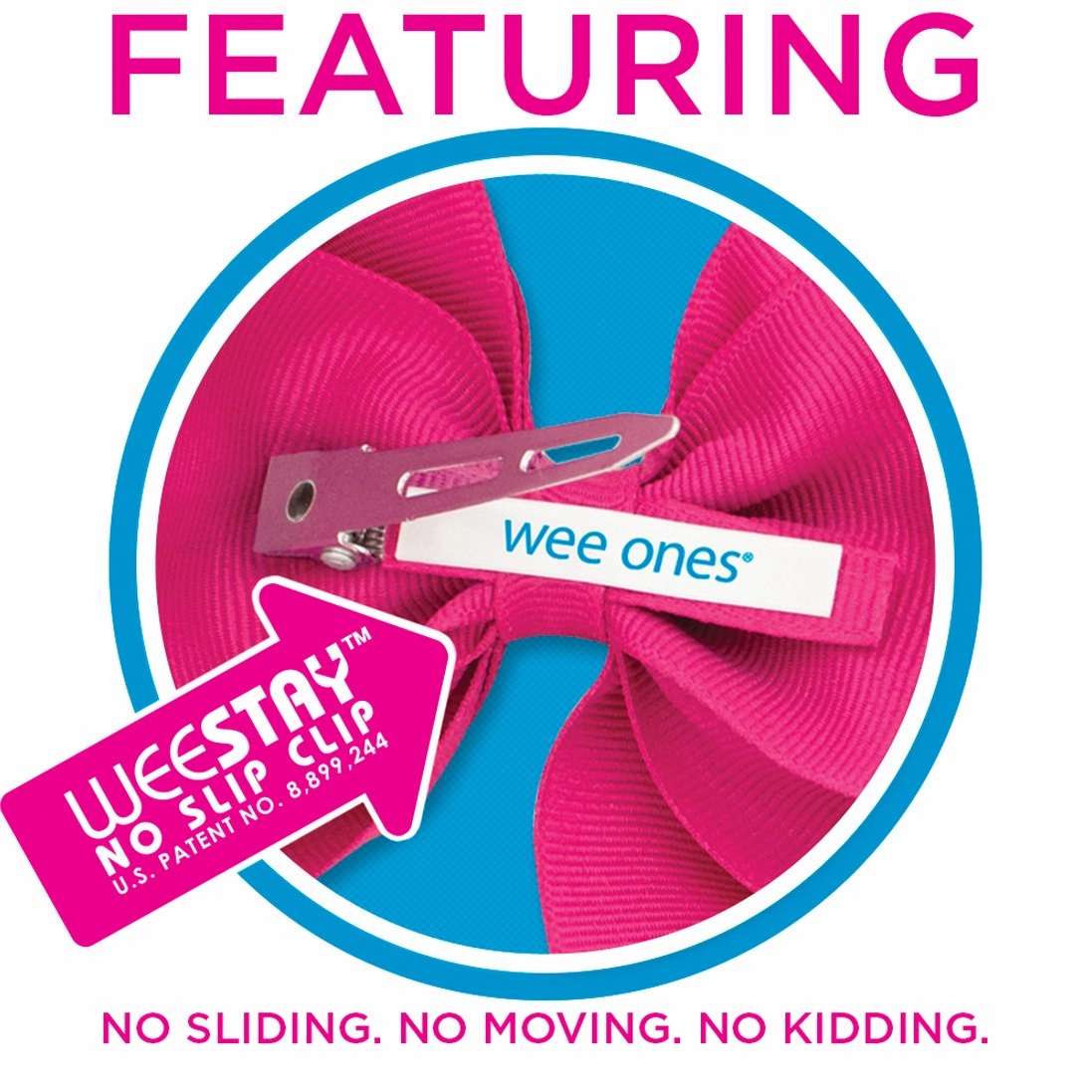 Wee Ones Party Glitter and Grosgrain Bow Overlay on a WeeStay No-Slip Hair Clip, Medium, Fuchsia
