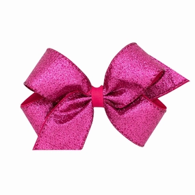 Wee Ones Party Glitter and Grosgrain Bow Overlay on a WeeStay No-Slip Hair Clip, Medium, Fuchsia