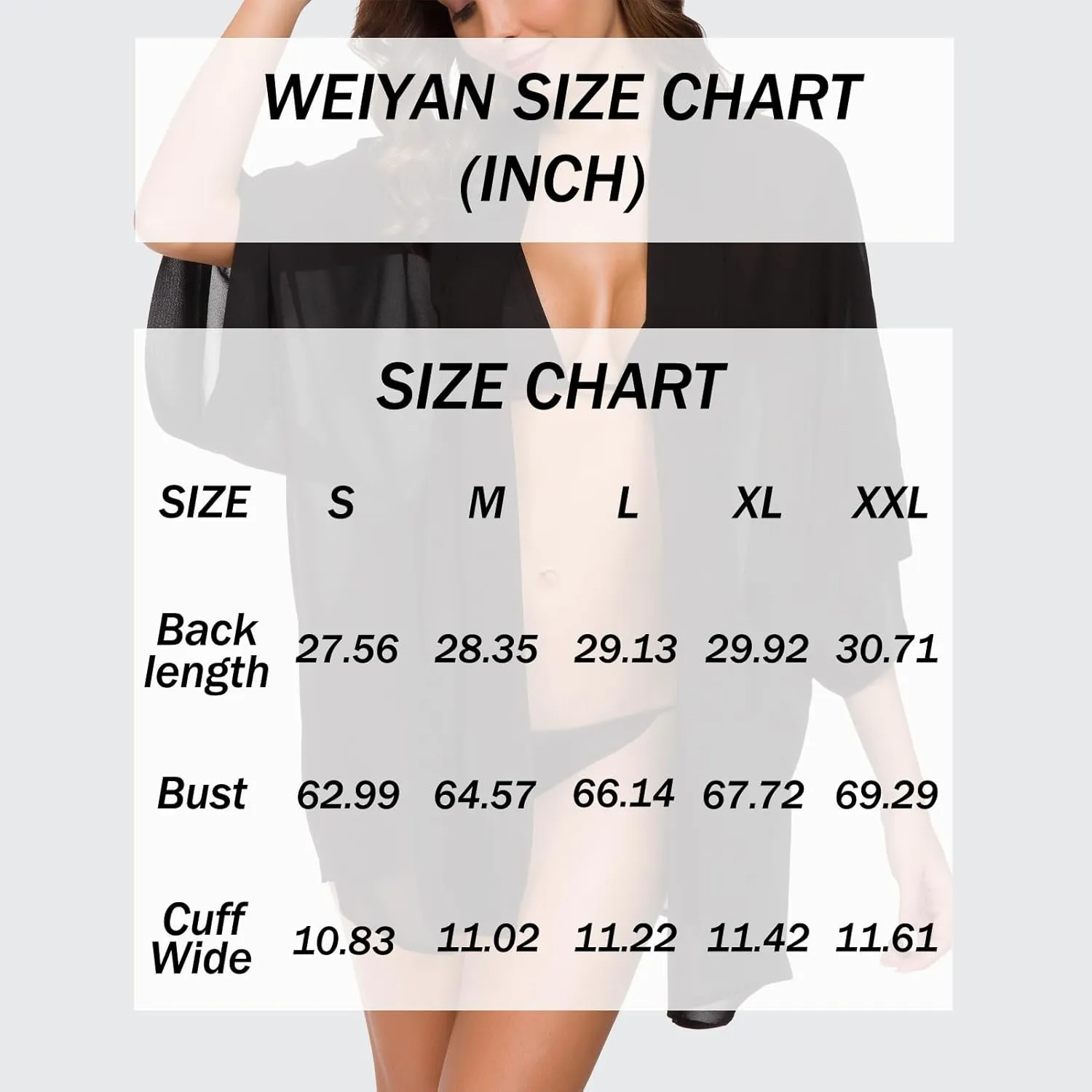 WEIYAN Women's Tops Loose Chiffon Kimono Cardigan Beach Swim Cover up Blouse