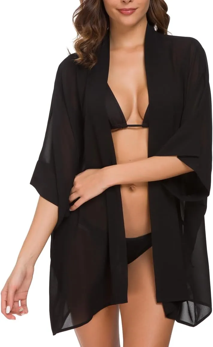 WEIYAN Women's Tops Loose Chiffon Kimono Cardigan Beach Swim Cover up Blouse