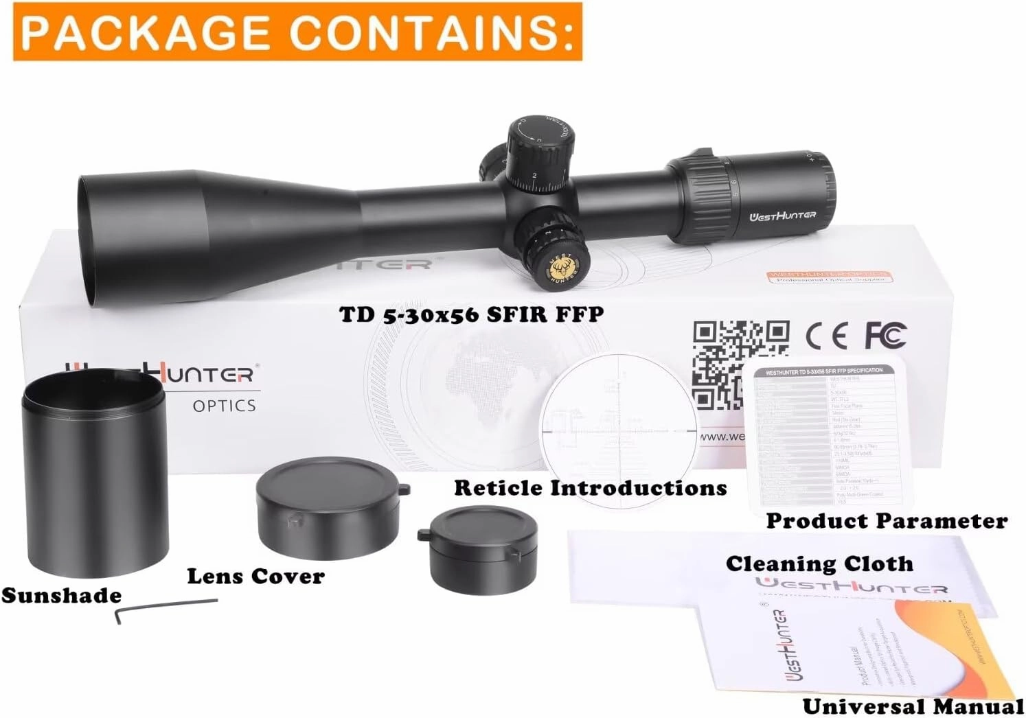 WestHunter Optics TD 5-30x56 SFIR FFP Precision 1/10 MIL Riflescope for Competition Shooting, Zero Stop Turret Red Illuminated First Focal Plane, 34mm Tube Tactical Rifle Scope for Long Range Hunting
