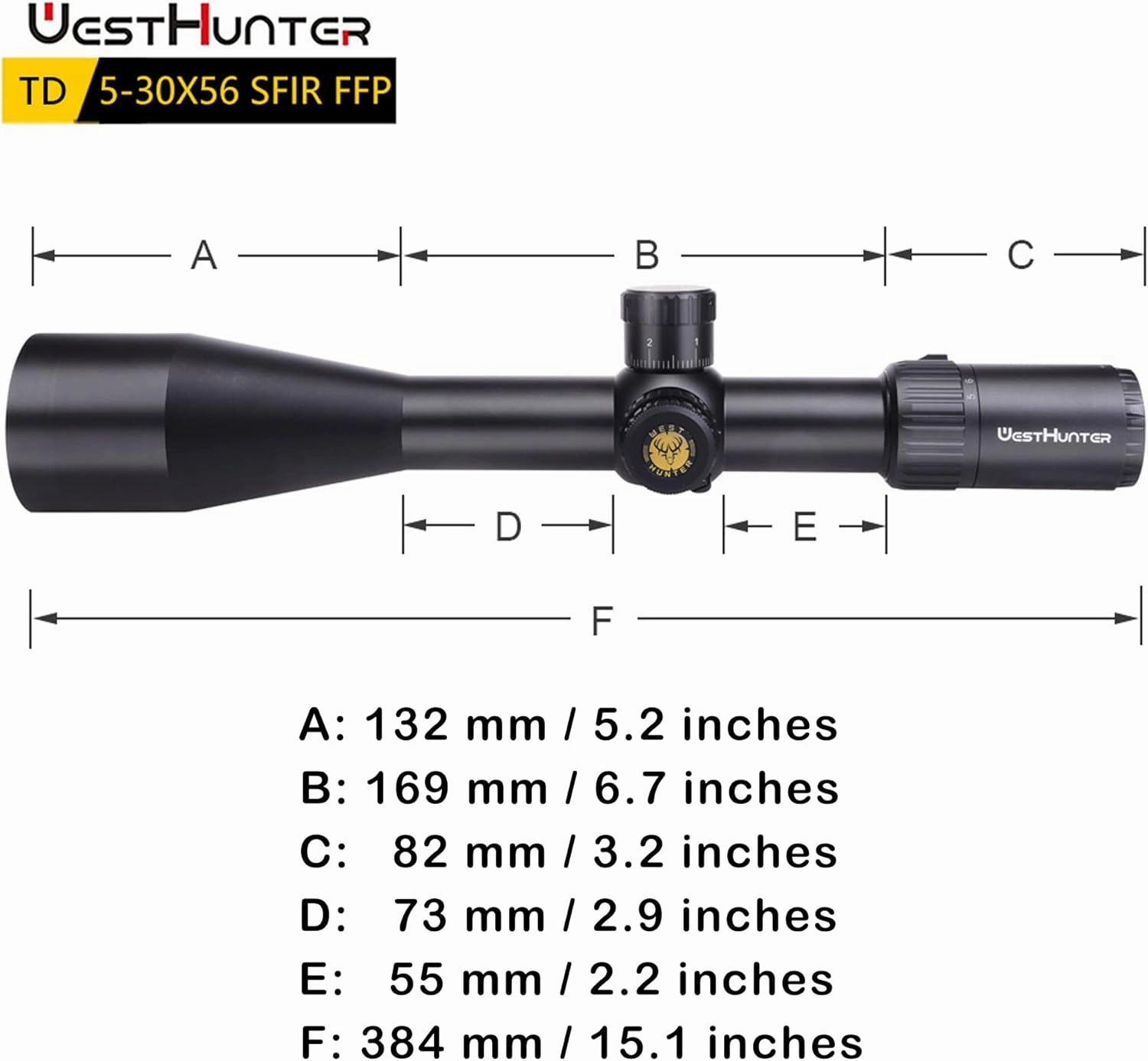 WestHunter Optics TD 5-30x56 SFIR FFP Precision 1/10 MIL Riflescope for Competition Shooting, Zero Stop Turret Red Illuminated First Focal Plane, 34mm Tube Tactical Rifle Scope for Long Range Hunting
