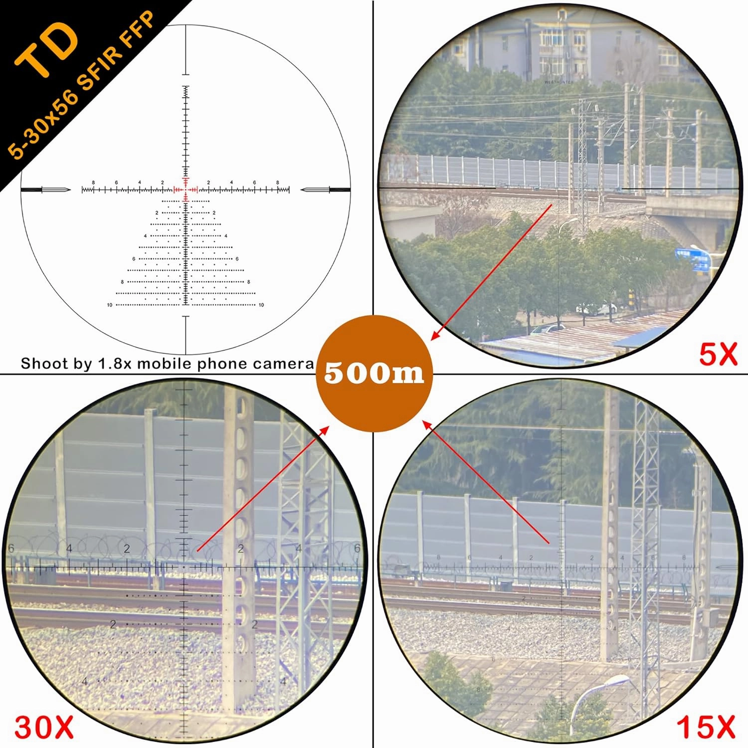 WestHunter Optics TD 5-30x56 SFIR FFP Precision 1/10 MIL Riflescope for Competition Shooting, Zero Stop Turret Red Illuminated First Focal Plane, 34mm Tube Tactical Rifle Scope for Long Range Hunting