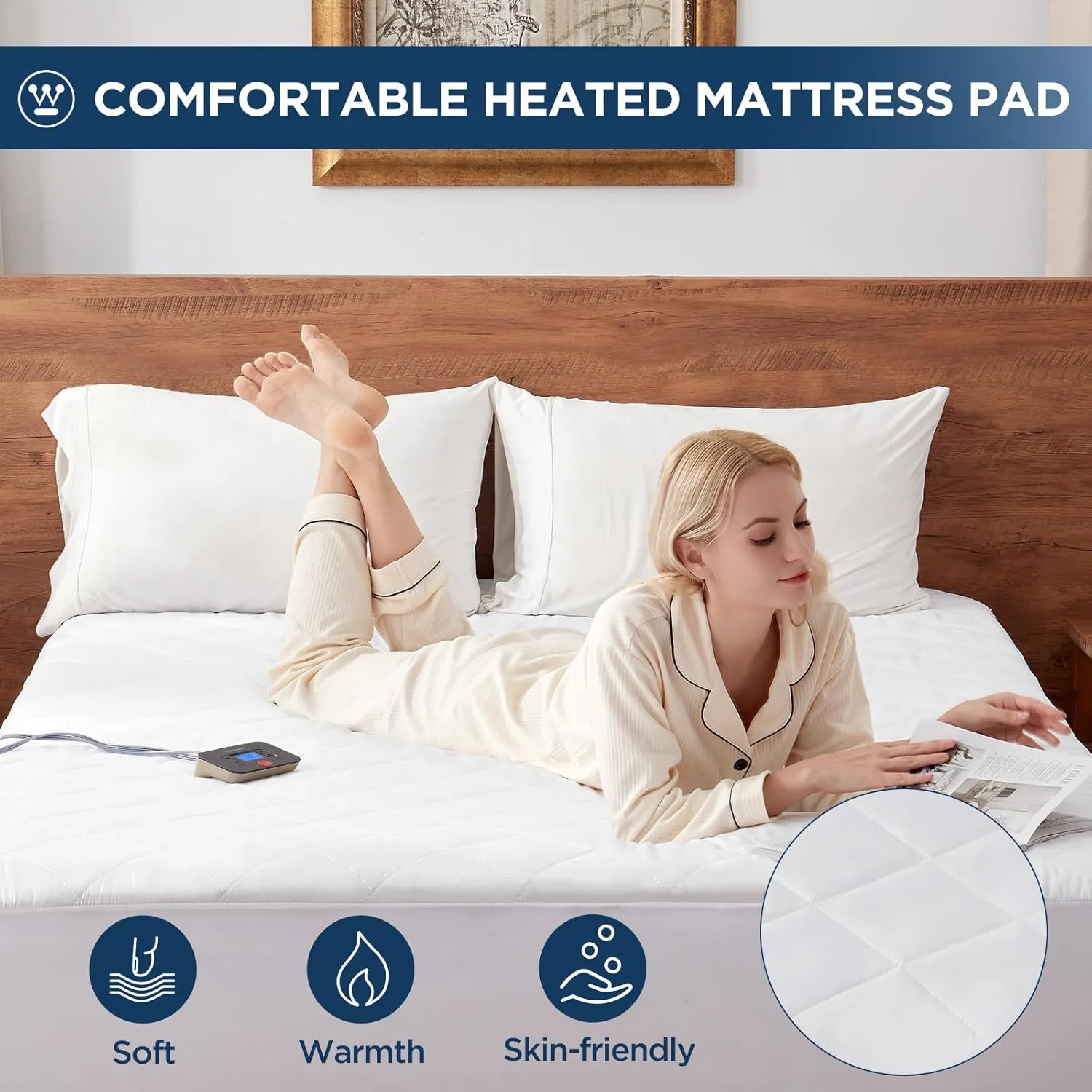 Westinghouse Cal King Size Heated Mattress Pad, Luxury Quilted Electric Bed Warmer with10 Heat Settings Controller & 1-12 Hours Auto Off, Fit Up to 17" Deep Pocket, Machine Washable, 72x84 Inch