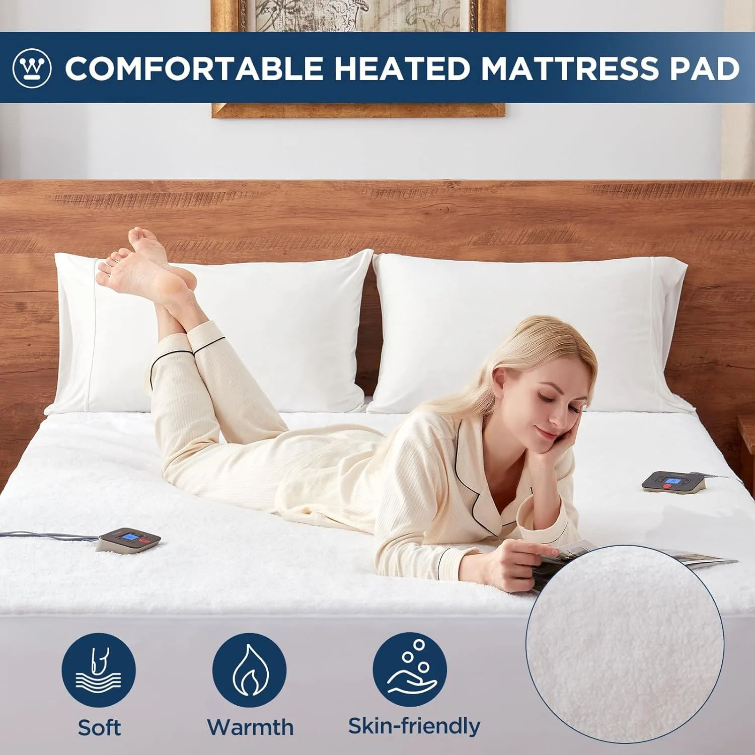 Westinghouse Twin Size Heated Mattress Pad, Soft Sherpa Bed Warmer Electric Mattress Cover with 10 Heat Settings, 1-12H Auto Shut Off, Fit Up to 15" Deep Pocket, Machine washabke, 39x75 Inch