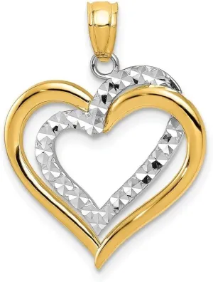 Whimsical Charms Collection Enchanted Elegance Charms Collection 14K Two-tone Polished Diamond-cut Intertwined Hearts Pendant Design-KLD958-9102, Rose and Yellow Gold