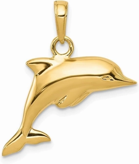Whimsical Charms Collection Enchanted Elegance Charms Collection 14K Polished 3-D Dolphin Pendant Design-KLD958-7925, Rose and Yellow Gold