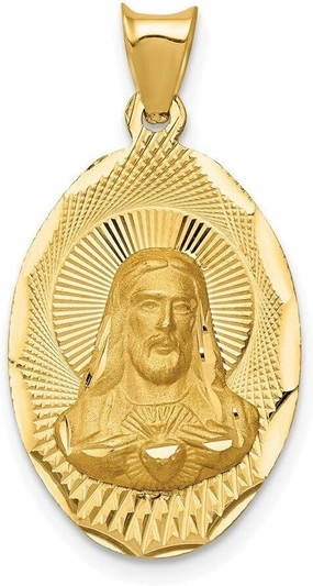 Whimsical Charms Collection Enchanted Elegance Charms Collection 14K Polished D/C Sagrado Corazon Oval Pendant Design-KLD958-8239, Rose and Yellow Gold