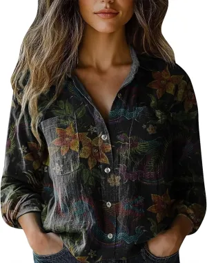 White Linen Shirt Women Fashion Down Shirts Casual Tops Long Sleeve Blouse Solid Casual Blouses with Pocket