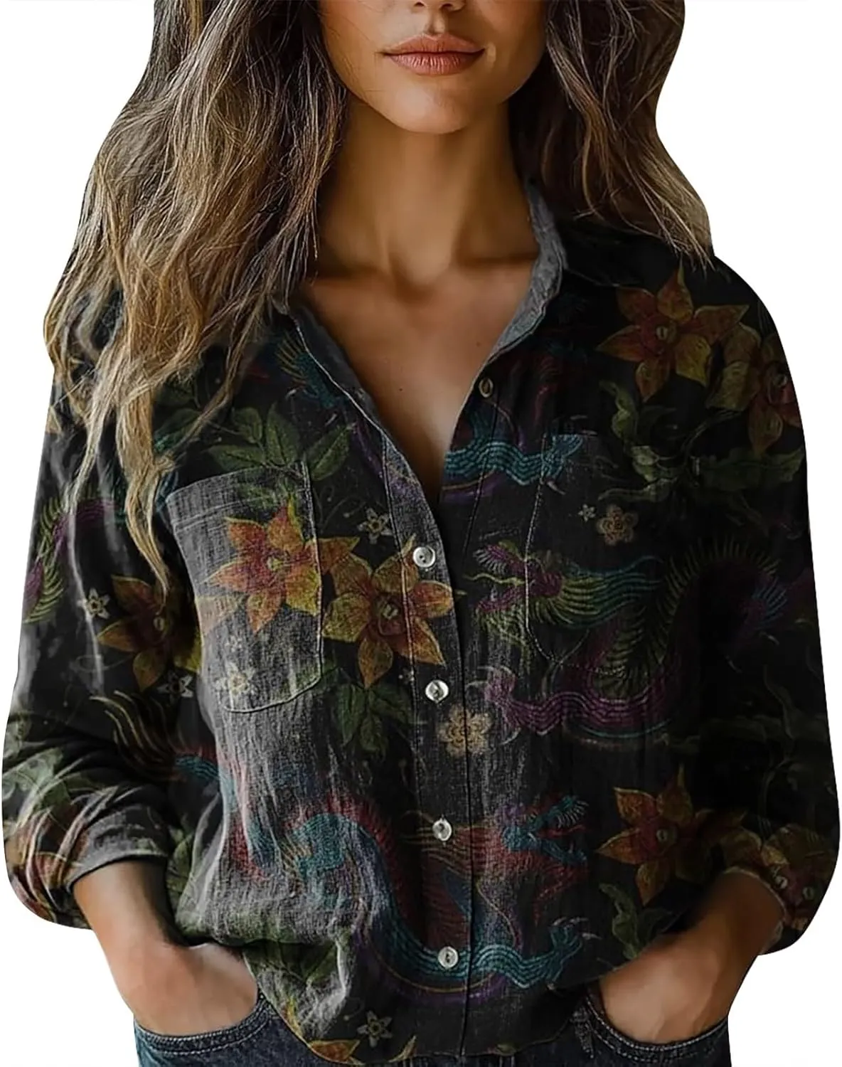 White Linen Shirt Women Fashion Down Shirts Casual Tops Long Sleeve Blouse Solid Casual Blouses with Pocket