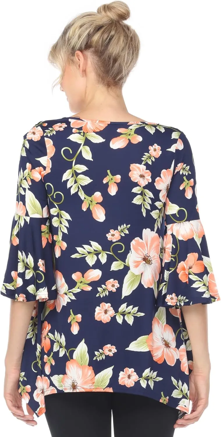 white mark Women's Maternity Roche Bell Sleeves Flowy Printed Tunic Top